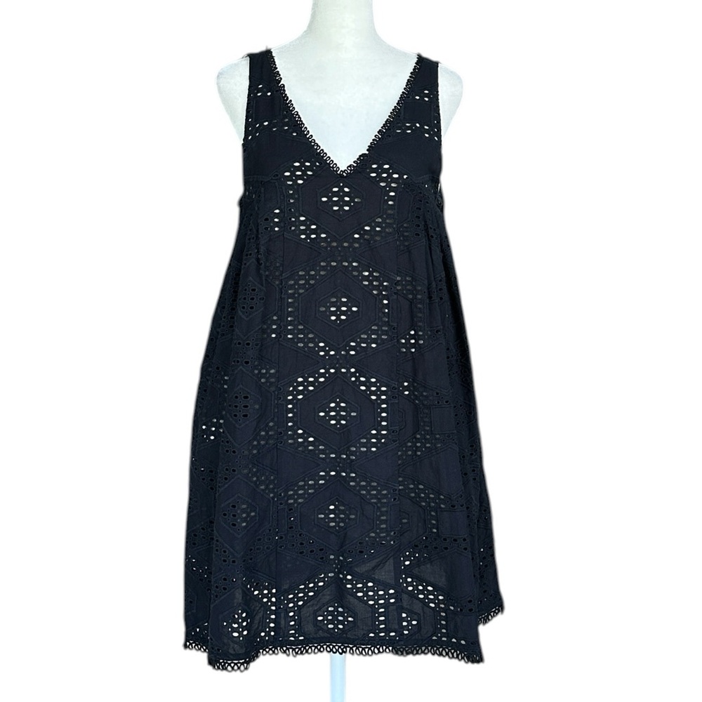 Maeve Anthropologie Black Eyelet Luci Swing Mini Dress Festival Babydoll Size XS